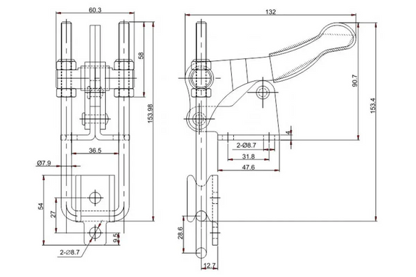 40344 Klemme mit vertikalem Griff aus Zink